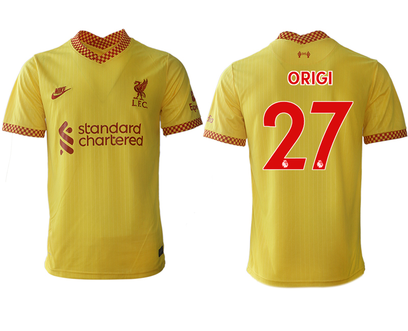 Cheap Men 2021-2022 Club Liverpool Second away aaa version yellow 27 Soccer Jersey